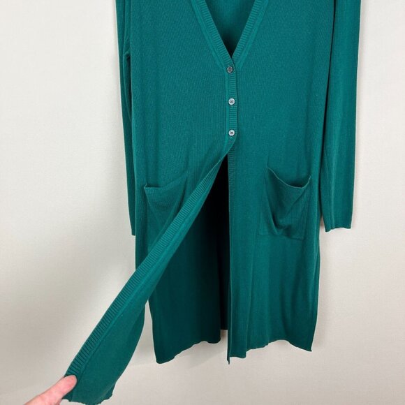 J. Jill Duster Cardigan Sweater Womens Petite Large Green V-Neck 3 Button Ribbed - Picture 5 of 13